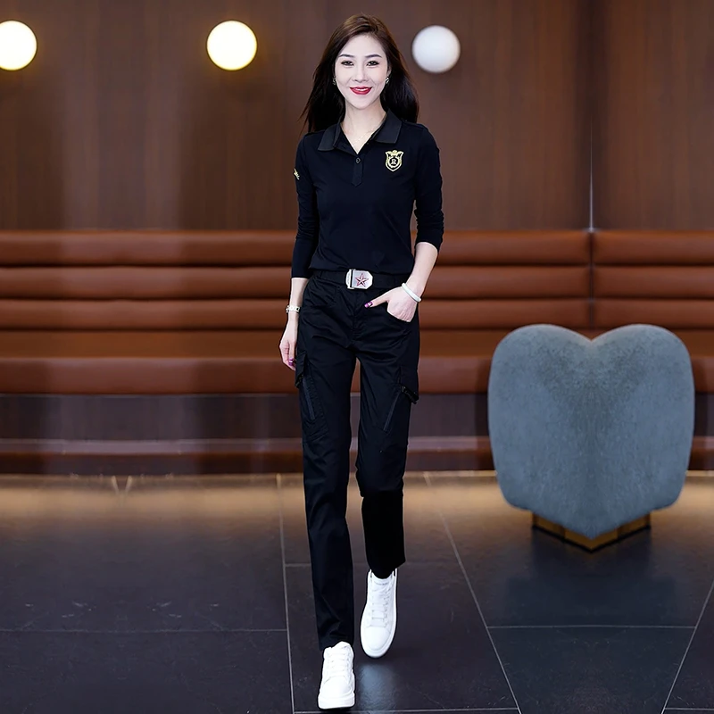 时尚长袖套装2024秋装新款女迷彩运动休闲洋气质网红职业两件套潮