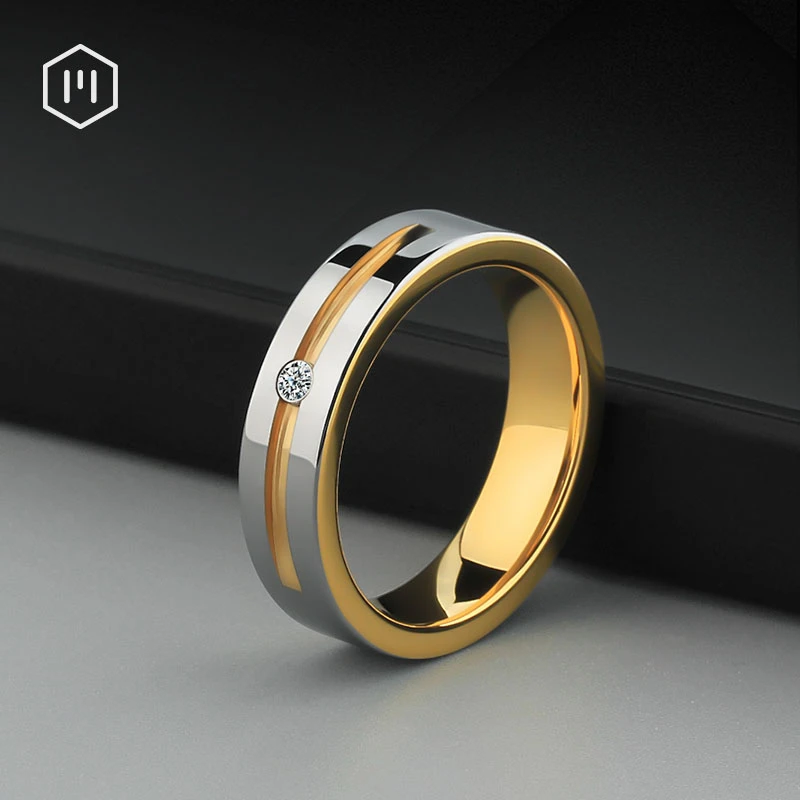 IMENKU 钨金锆石戒指 轻奢时尚小众食指指环简约男生戒不掉色刻字