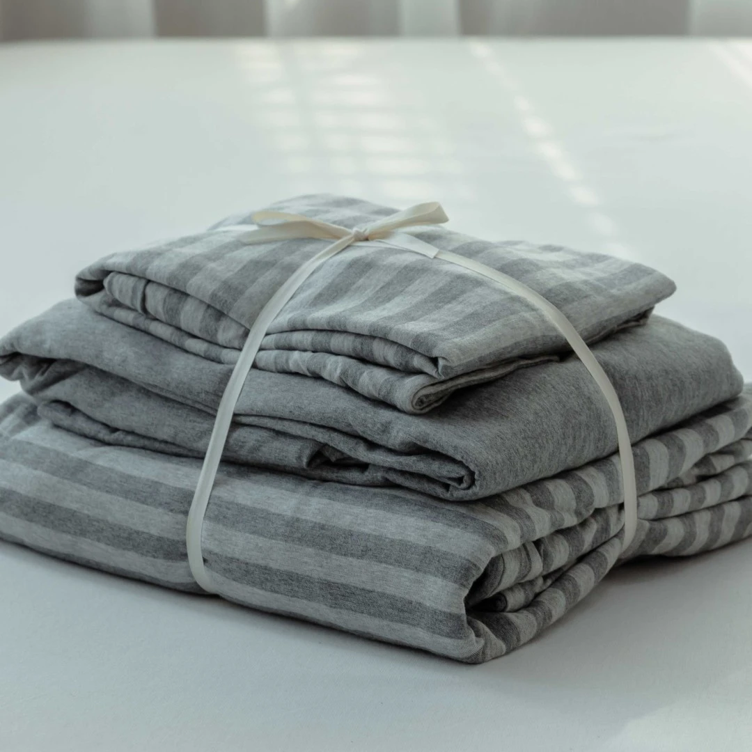 雨爸的天竺棉针织棉四件套 飞鸽 棕咖中条