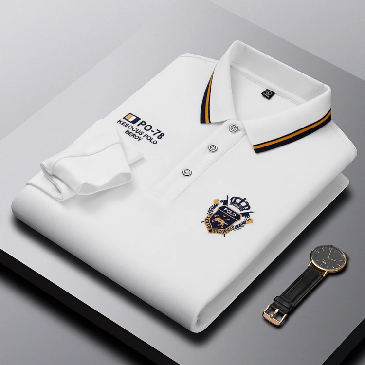 秋季休闲高档商务长袖POLO衫男士40-50岁中年翻领POLO衫宽松