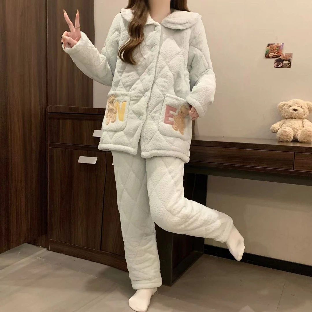 【3号链接】三层夹棉加厚睡衣女加绒保暖居家秋冬季舒适睡袍