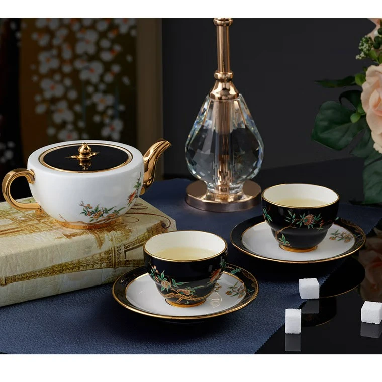 夫人瓷石榴家园6头家用茶具纯手工描金工艺轻奢高档茶具