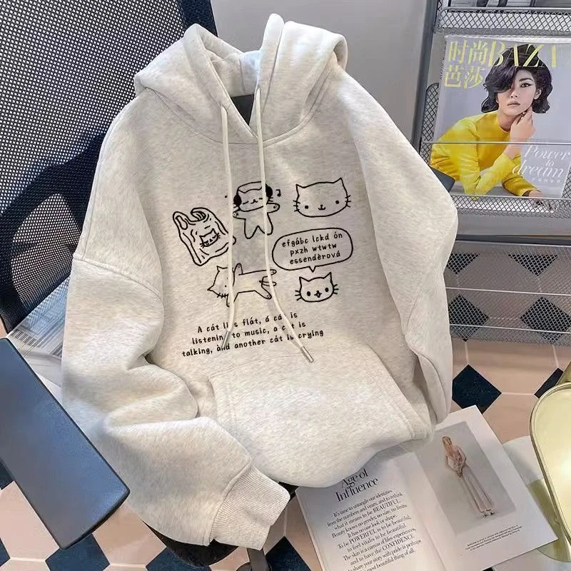 日系可爱连帽纯棉卫衣男女生秋冬加厚宽松慵懒小众情侣垂坠感外套