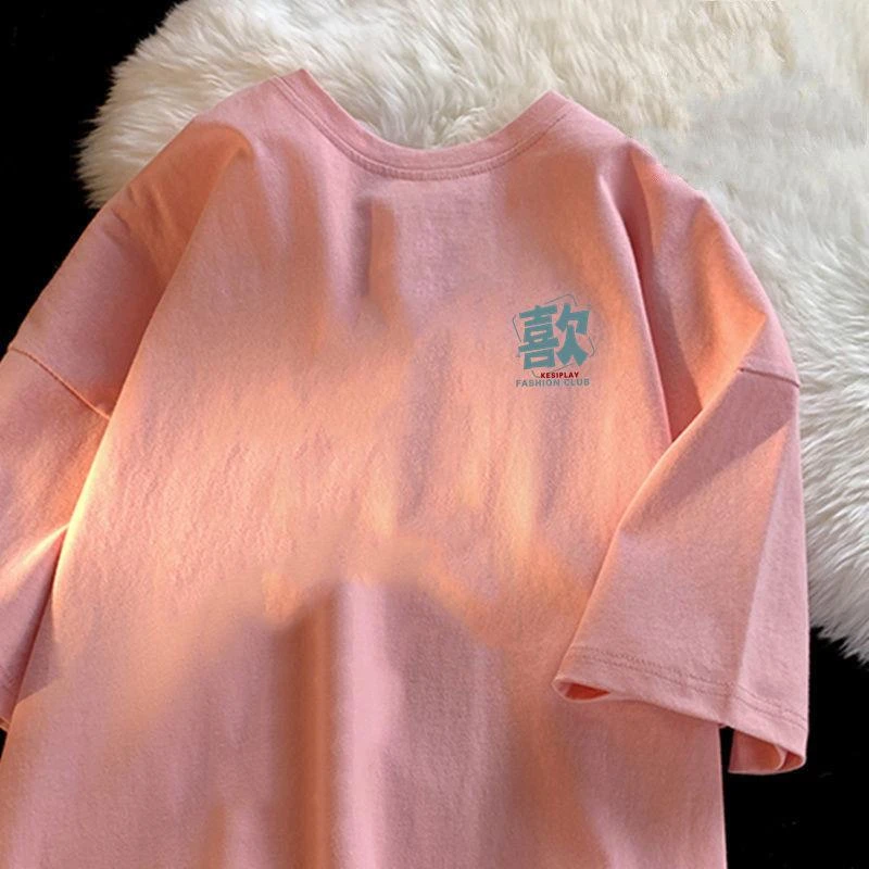 新款纯棉高街短袖t恤男港风oversize宽松潮流百搭情侣慵懒风上衣