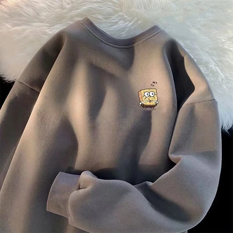 港风重磅纯棉秋冬季圆领卫衣男女生韩版bf宽松休闲潮流百搭情侣装