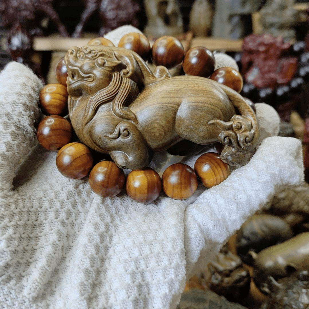 【闪购商品】绿檀把件貔貅绿檀 崖柏1.5黑油黑谷料