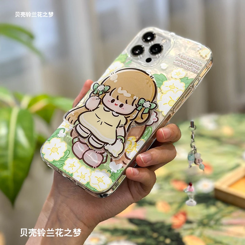 三川志原创贝壳铃兰花之梦适用苹果华为mate60创意卡通高级感少女