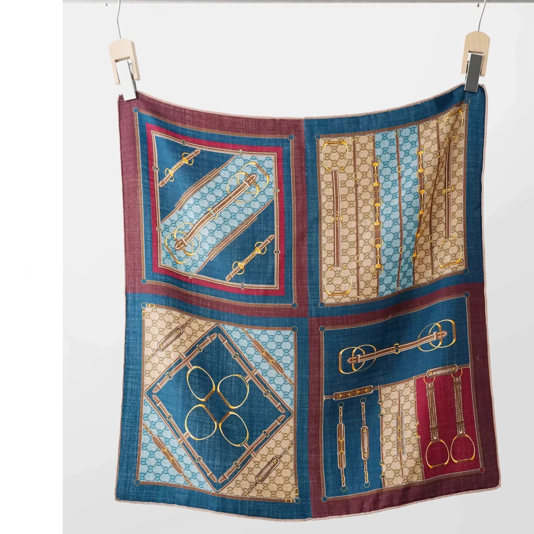 丝纡---伦敦下午茶 65*65双面丝毛中方巾围巾