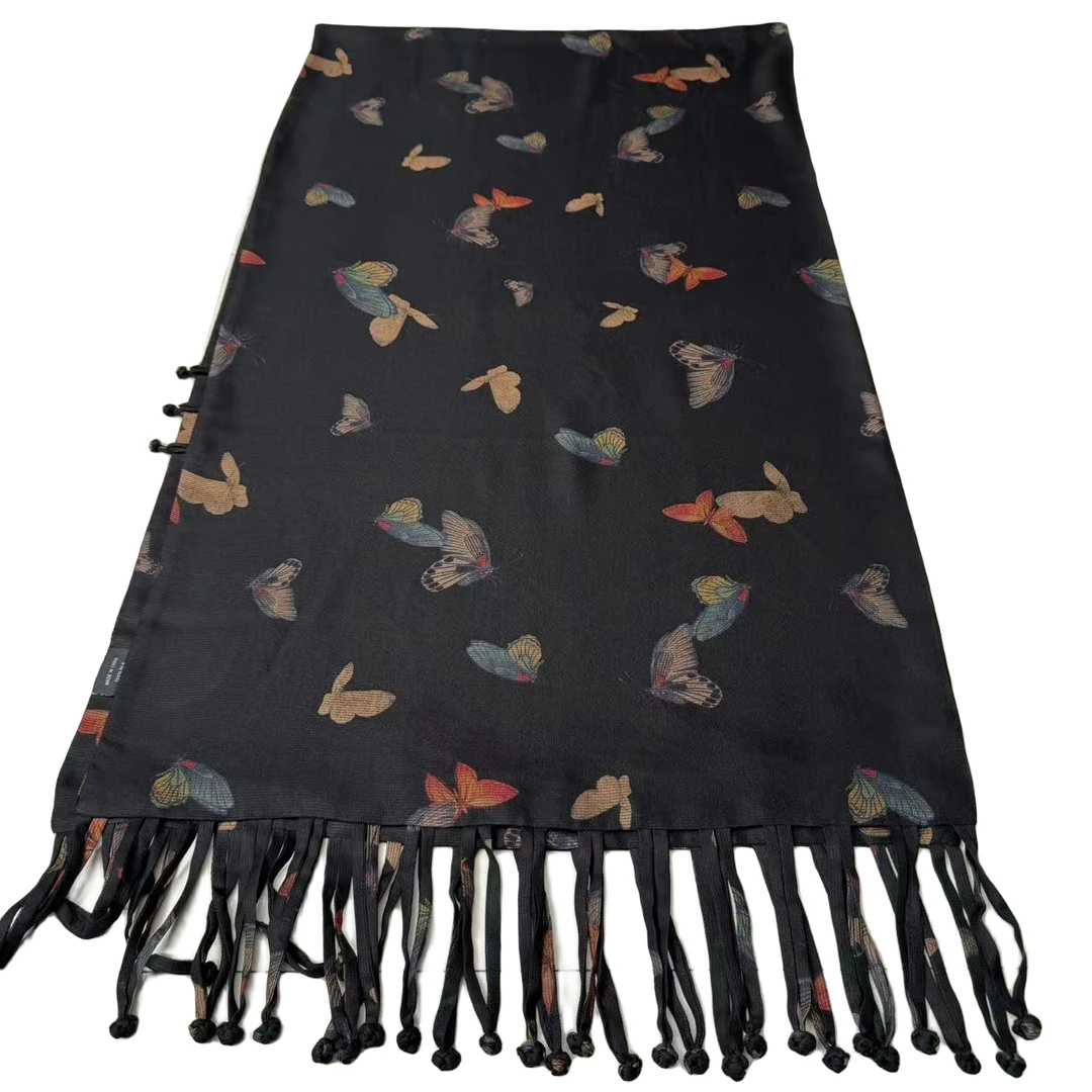 丝纡---漫天梦蝶  香云纱二经绞萝桑蚕丝210*53围巾披肩