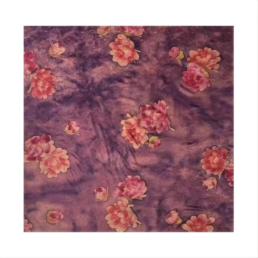 紫胭 45姆米升级版湖丝手绘透彩湖丝香云纱桑蚕丝135*135丝巾