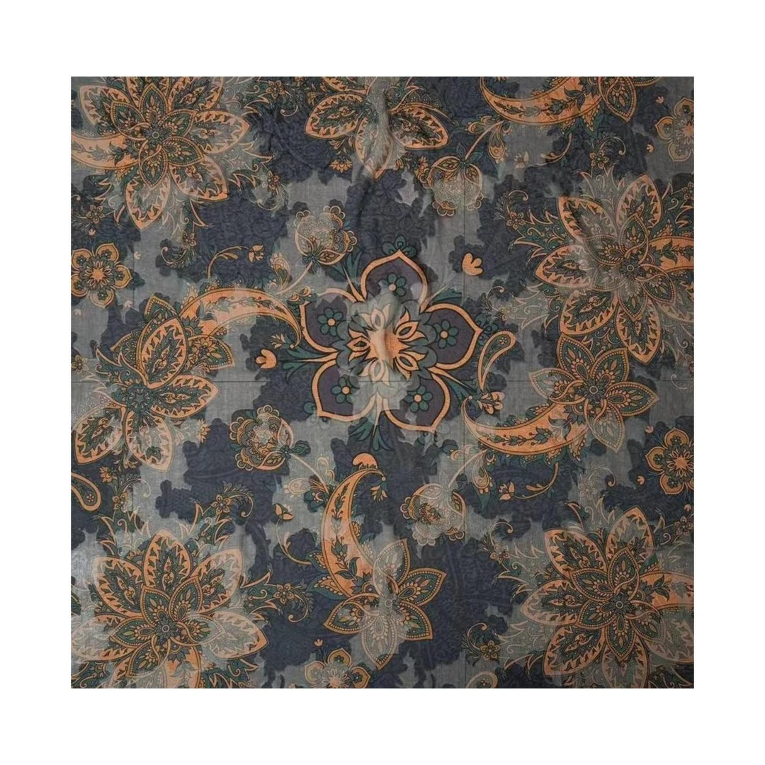 丝纡-腰果花绘   剪花！特殊工艺剪花香云纱桑蚕丝135*135围巾披肩