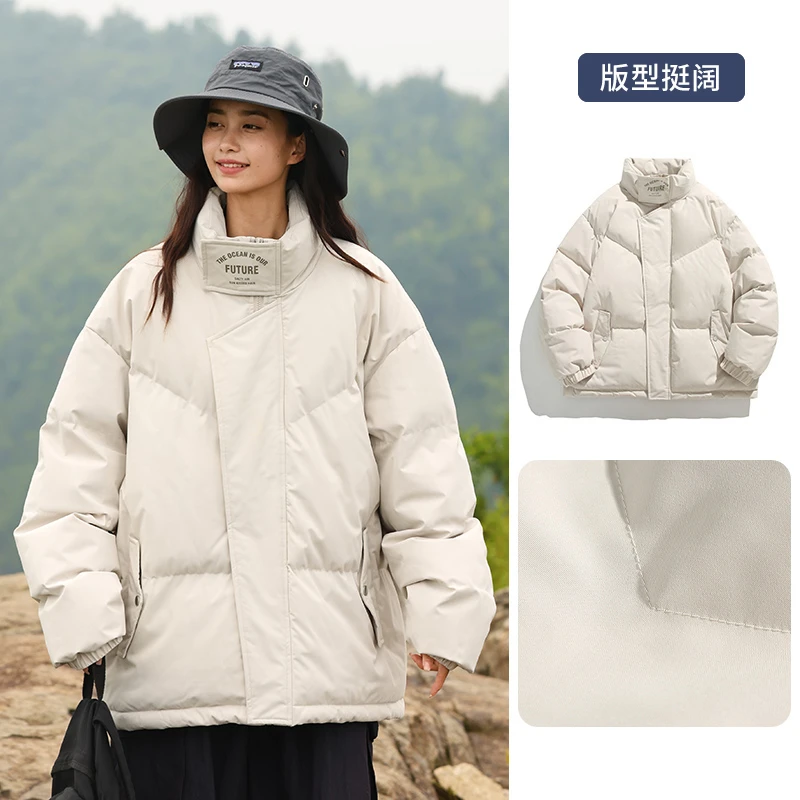 2023年新款绗线不规则门襟阔挺版型男女同款复古休闲风保暖棉服