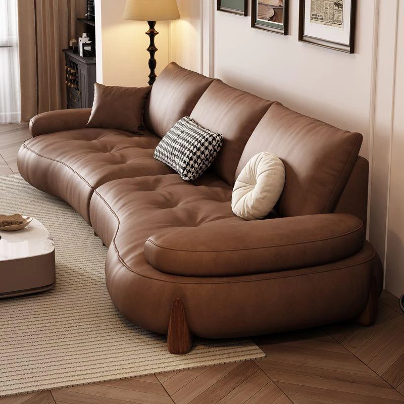 真皮沙发家用客厅复古小户型创意异形极简高端设计师直排网红沙发