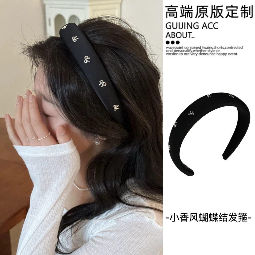 韩式气质小香风蝴蝶结发箍女2024新款高颅顶压发洗脸宽边头箍头饰