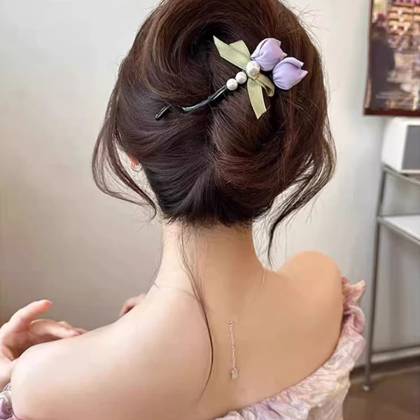 浪漫氛围感有郁金香蝴蝶结扭扭夹简约韩国抓夹女夏日甜美盘发神器