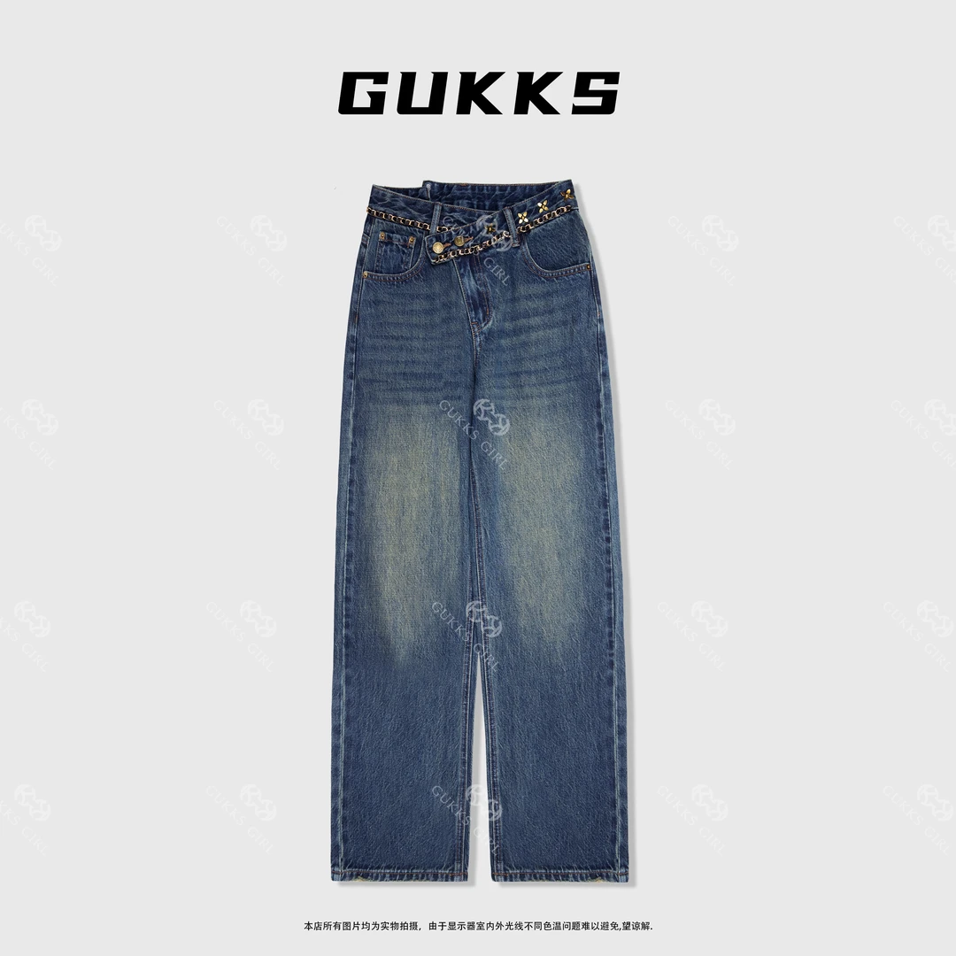 GUKKS『完美裤形』2024秋冬欧货潮牌高定重工牛仔裤显瘦阔腿裤【21】