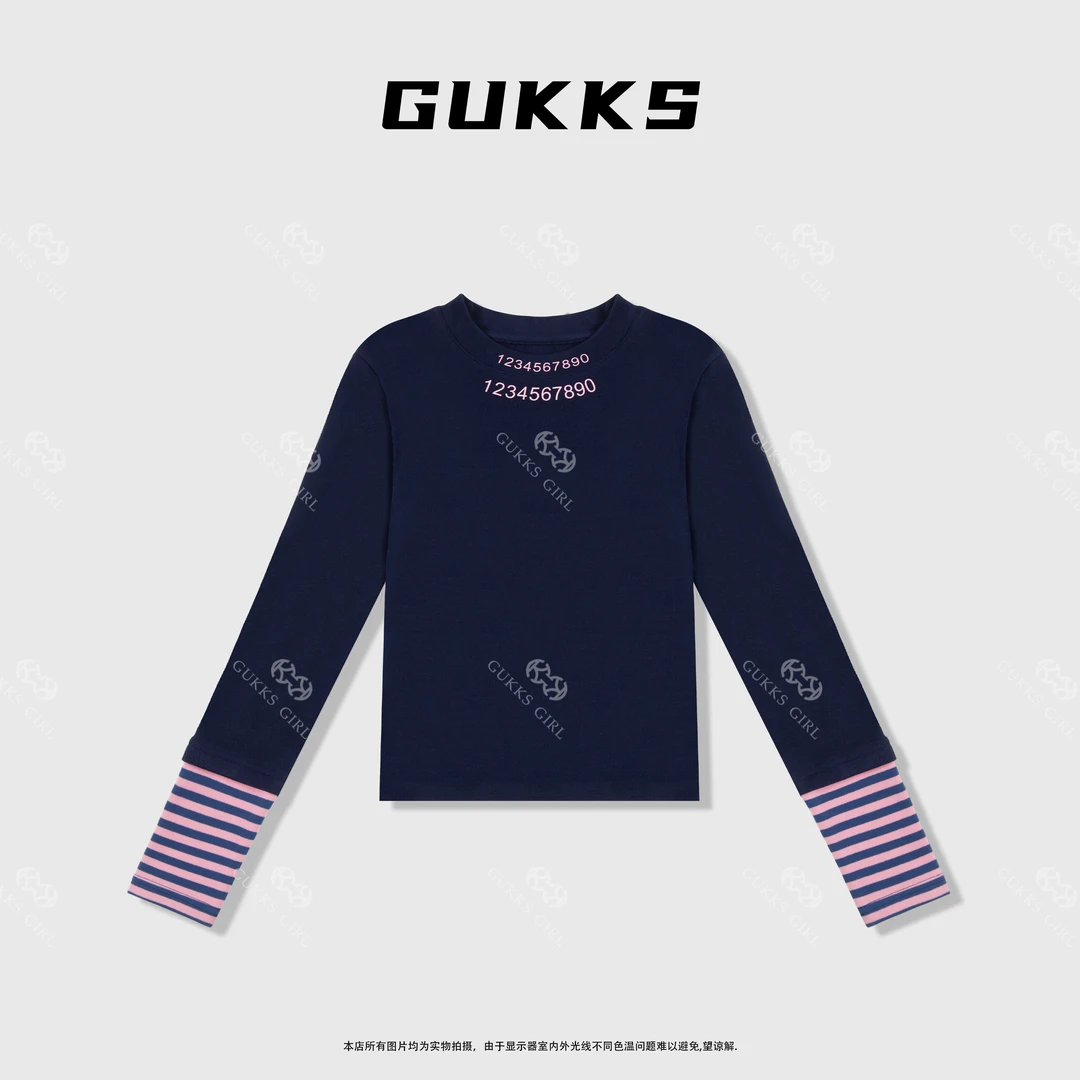 娜娜GUKKS『数字风尚』2024秋冬简约品质条纹气质长袖打底衫