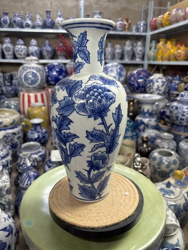 陶瓷青花新中式连子花瓶摆件微瑕，介意勿拍