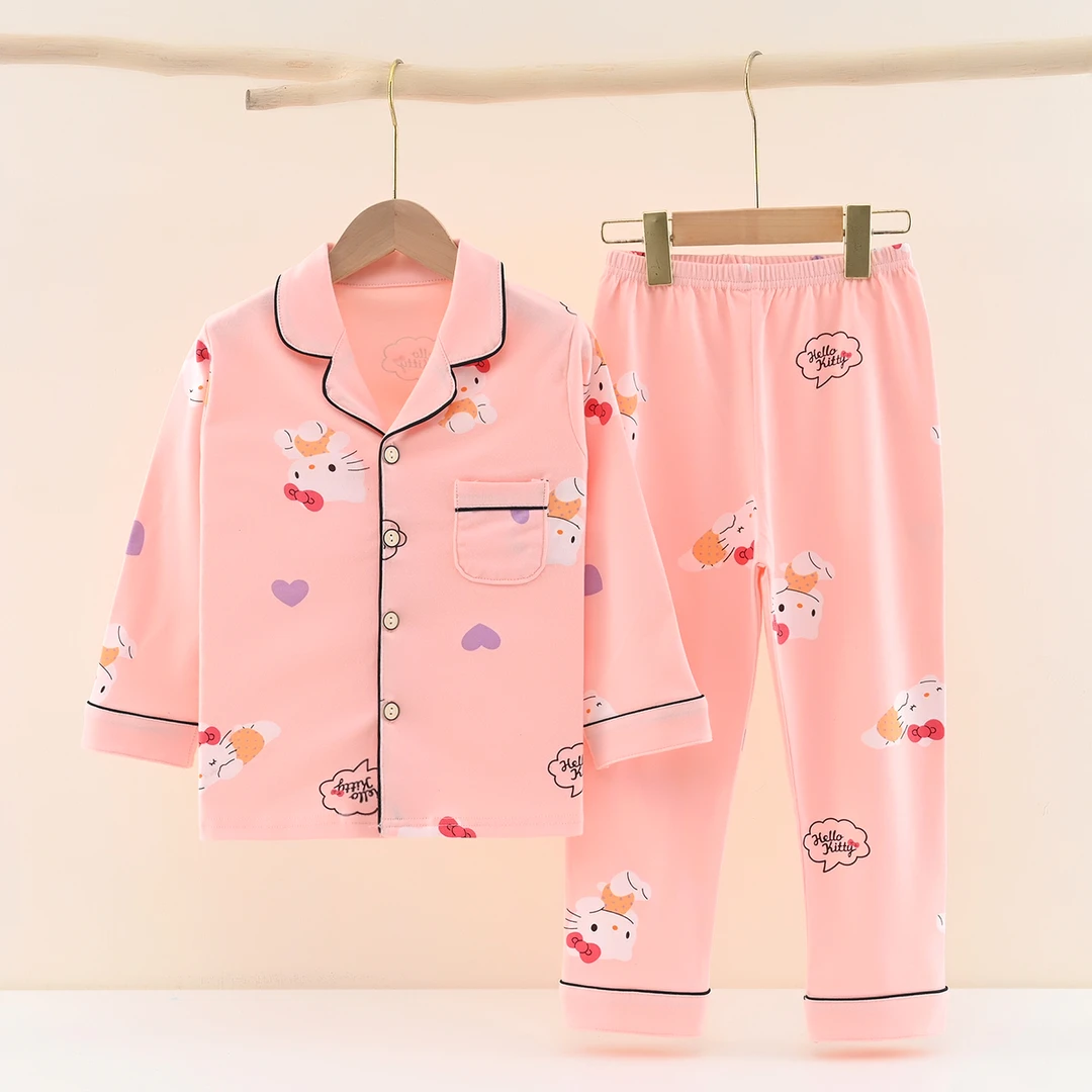 100%棉长袖纯棉睡衣春秋款大童卡通女孩女童中童时尚家居服空调服