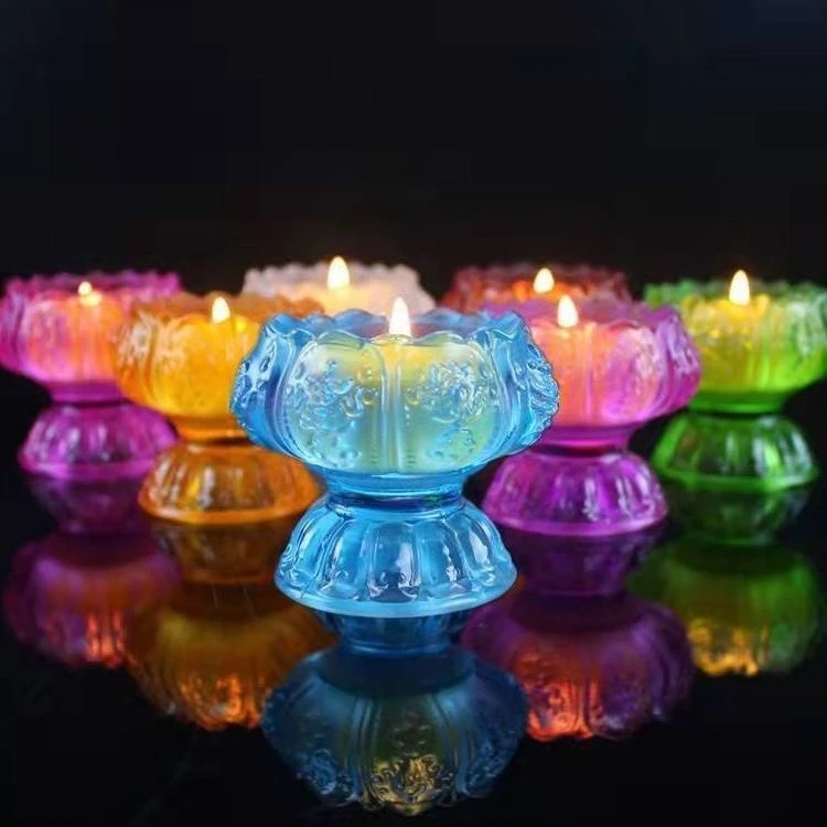 八宝酥油蜡烛七彩琉璃烛台烛台灯座台酥油灯座高脚一体