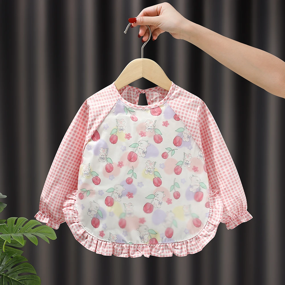 春秋宝宝吃饭罩衣儿童围裙女孩防水防脏婴幼儿吃饭围兜反穿衣护衣