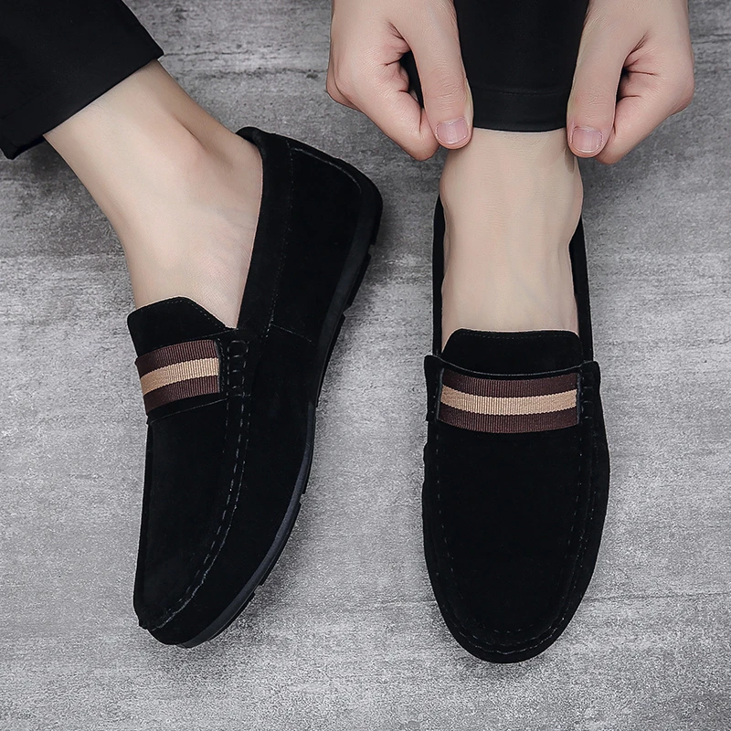 春夏英伦磨砂豆豆鞋男驾车鞋懒人一脚蹬百搭休闲透气男单鞋k017