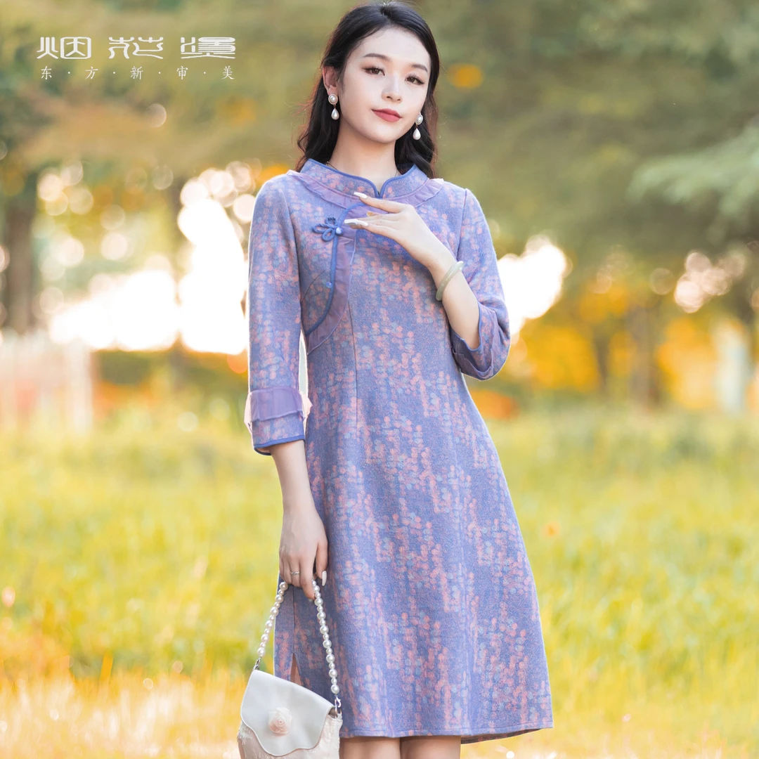烟花烫新中式改良旗袍裙女 2025春季新款文艺复古小个子裙子 北暖