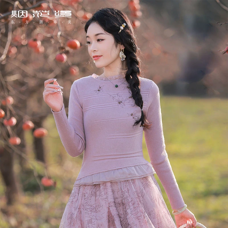 烟花烫气质复古毛衣 2024秋季新款时尚文艺日常修身显瘦毛衣 画未