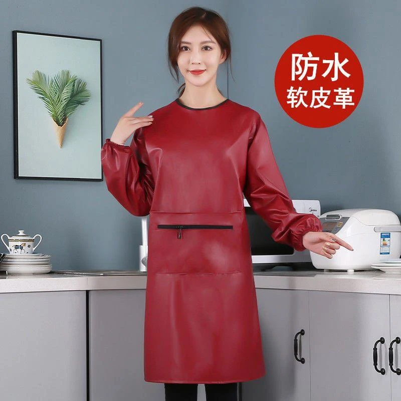 pu皮罩衣软皮防水围裙女防污防油家用厨房免洗耐脏男士软皮工作服