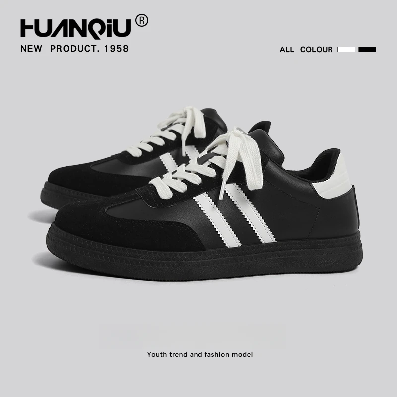 环球黑色德训鞋男款2025新款早秋男士时尚潮鞋子百搭休闲运动板鞋