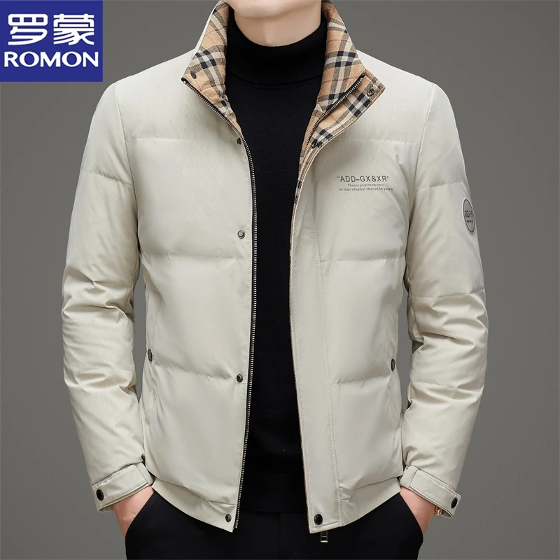 罗蒙加厚羽绒服男士短款立领时尚鸭绒外套中青年秋冬新款潮流衣服