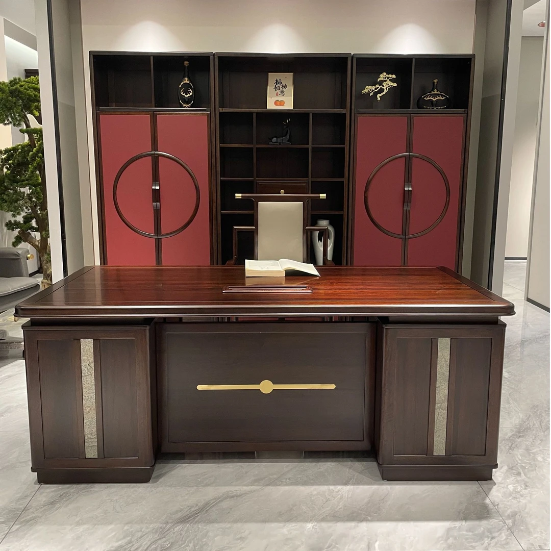 【粉丝福利】2米新中式黑檀实木老板办公桌轻奢年轻化书桌总裁桌