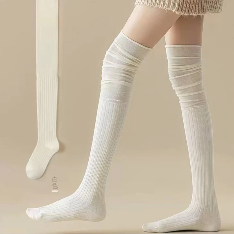 简约纯欲性感小腿袜纯色长筒过膝袜拼接堆堆春秋显瘦百搭