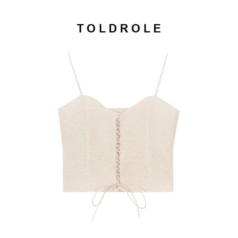 【塔鹿蕾】设计师时尚小众夏季新款肌理褶皱拼接系带美背吊带A232