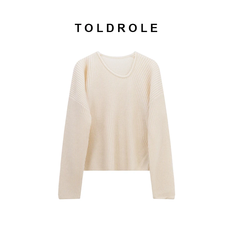 TOLDROLE/设计师秋冬新款斜V领针织羊绒毛衣8653