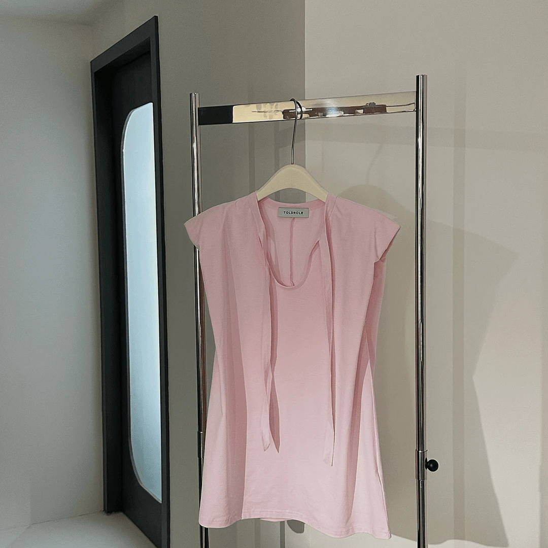 小众设计师定制时尚新款显瘦简约飘带飞袖T恤86-38