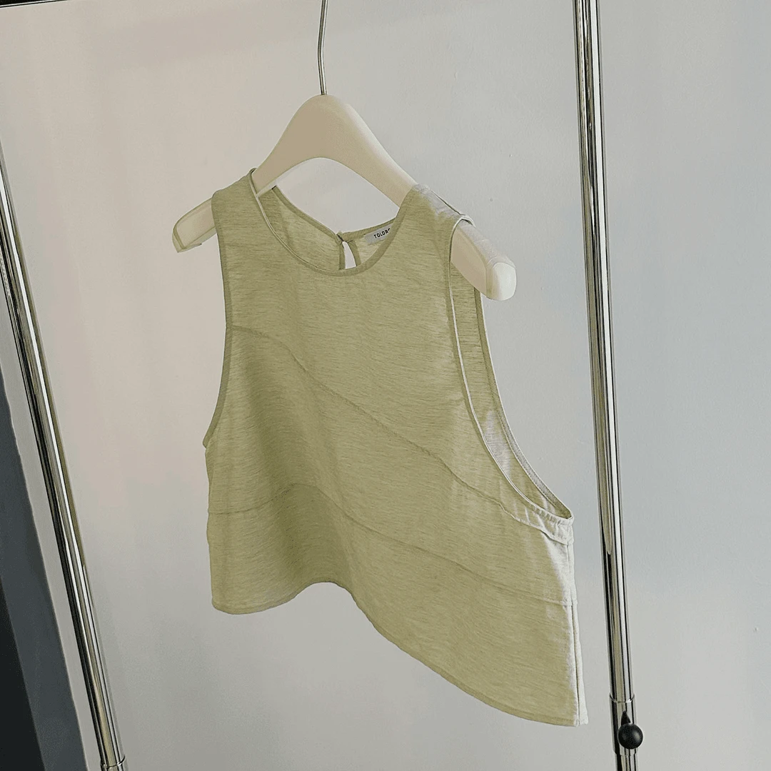 【塔鹿蕾】鹿定制夏季新款时尚百搭无袖纯色简约斜边背心上衣A042