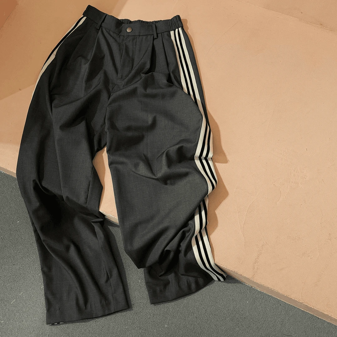 【塔鹿蕾】时尚西装面料阔腿裤宽松休闲侧面三道杠百搭直筒裤15468