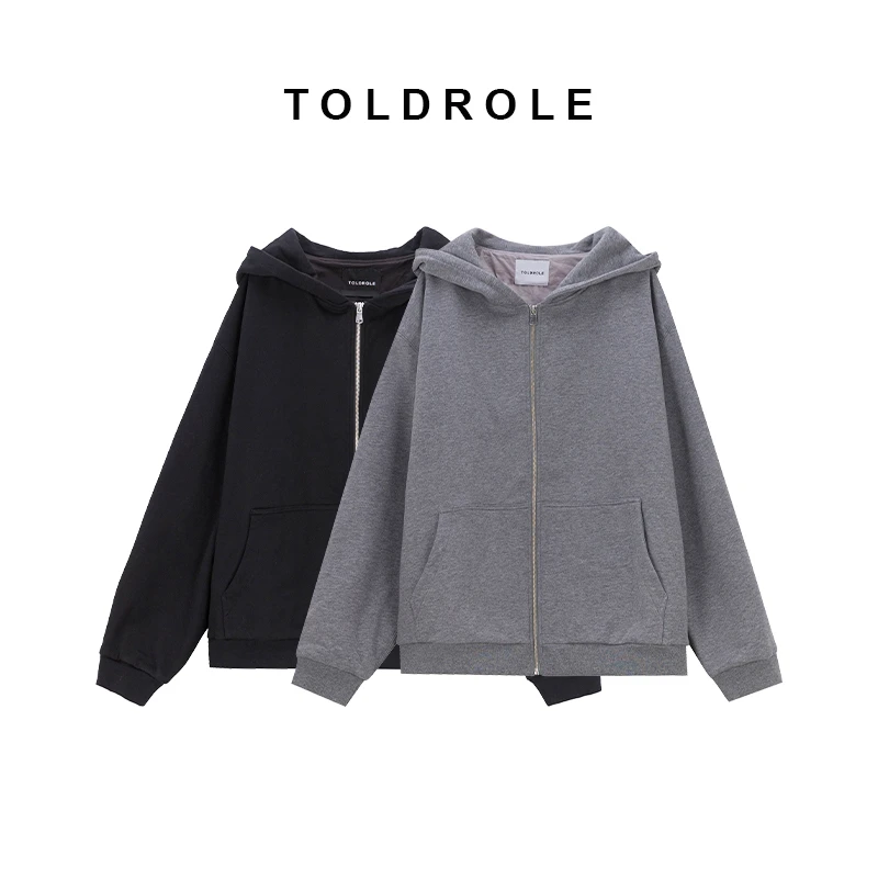 【塔鹿蕾】设计师秋冬时尚新款纯色休闲灰色连帽外套A137