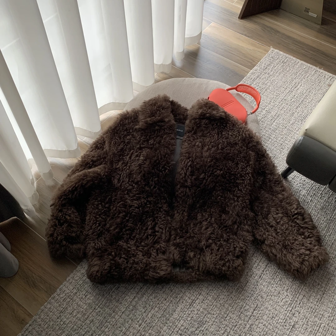 【塔鹿蕾】24冬季新款卷毛皮毛一体翻领保暖高端上衣外套4932