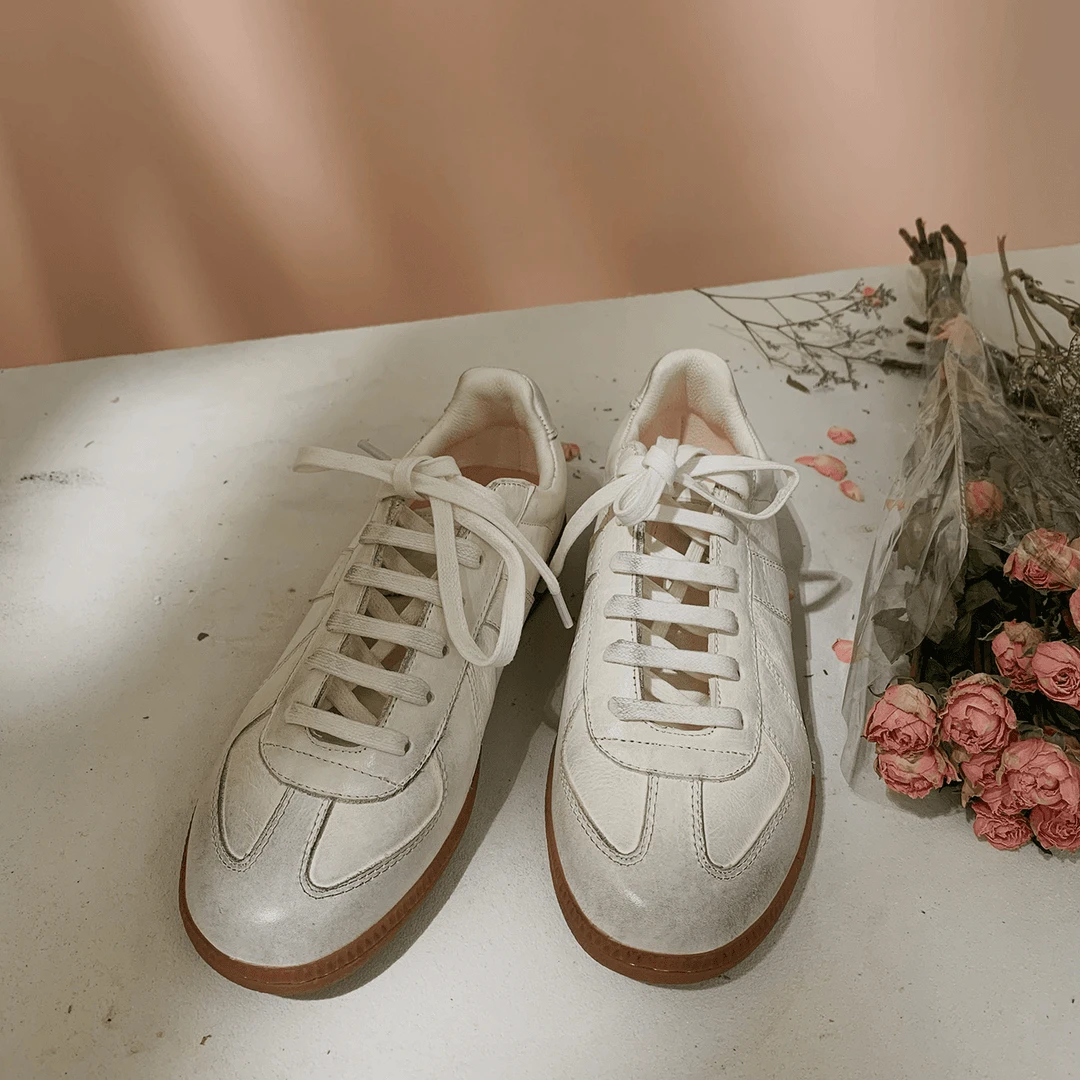 【塔鹿蕾】设计师时尚百搭复古低帮平底系带白色休闲鞋小脏鞋091-1