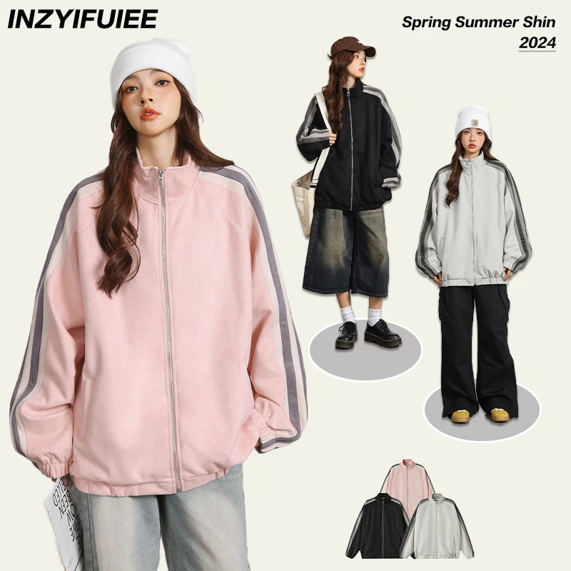 秋季新款仿麂皮绒三条杠夹克外套JK90076