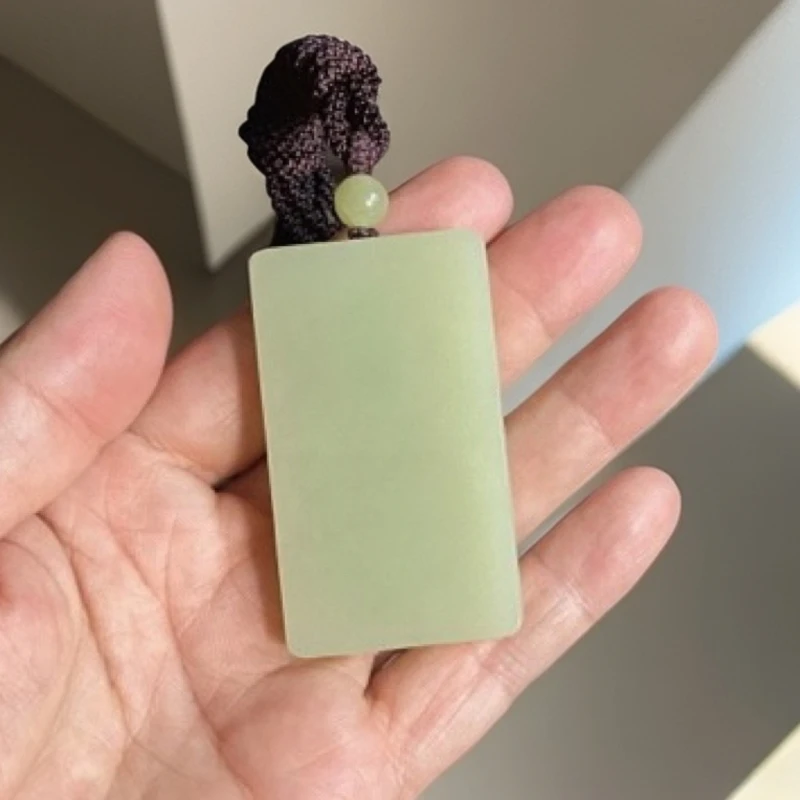 35*60和田玉新疆若羌黄口料无事牌吊坠脂粉足简约大气6刀方正玉佩