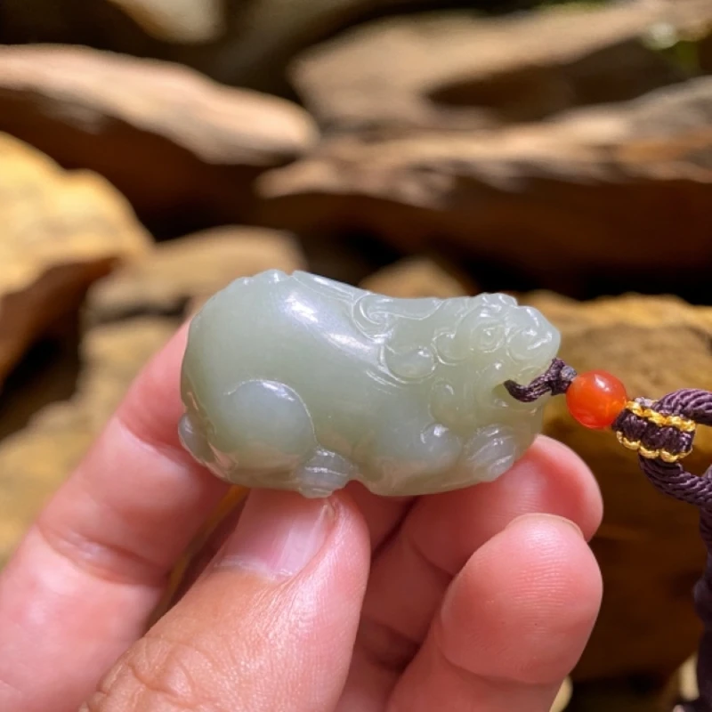 精美和田玉小貔貅吊坠新疆且末蓝油润精工雕刻颈饰珠宝挂件