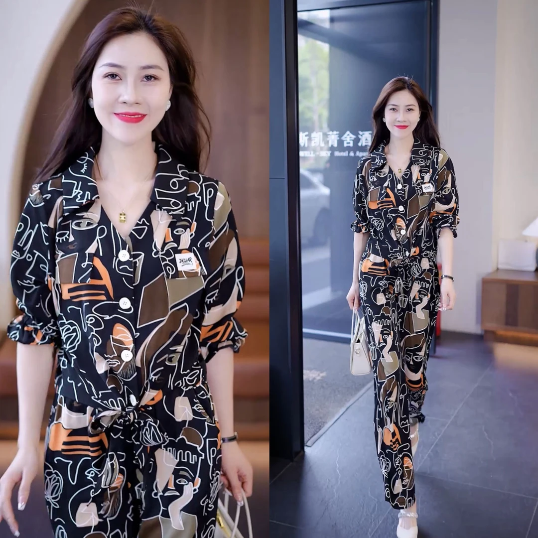 2024春夏新款长袖气质减龄两件套韩版显瘦洋气时尚休闲阔腿裤套装