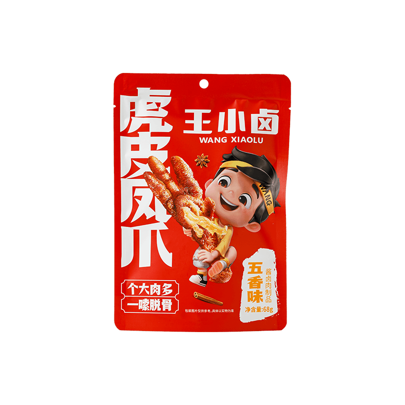 王小卤卤制工艺休闲办公室零食即食鸡爪虎皮凤爪68g*1袋五香味