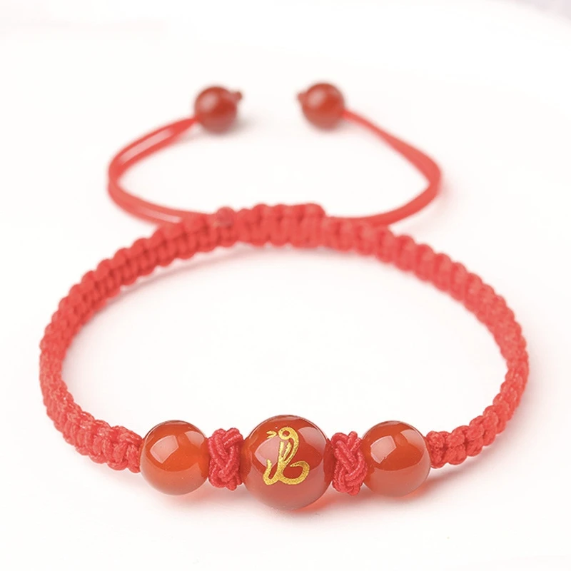 十二生肖天然红珠手绳手链平结本命年红绳手链