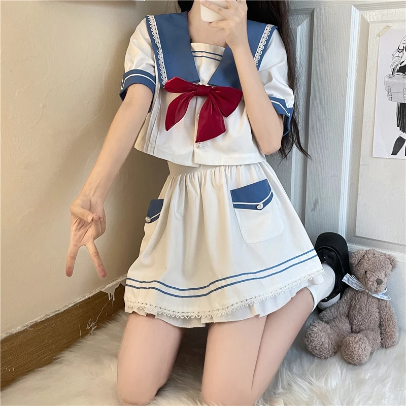 555 少女水手服jk制服套装裙蓝色海军学院风短袖中间服盛夏服学生