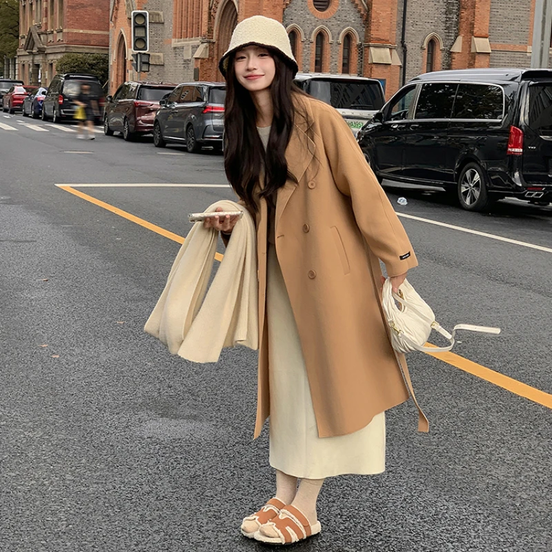 新款毛呢2025年中长款外套修身外套女秋冬季小个子气质过膝呢子