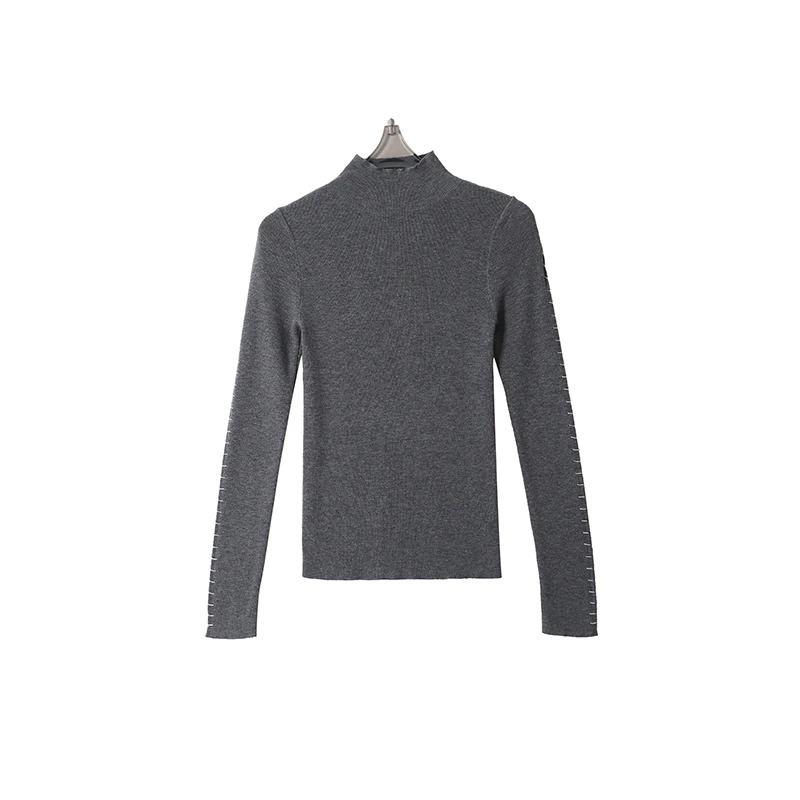 "时髦优雅修身针织衫"袖边撞线长袖针织衫圆领套头CEA6731